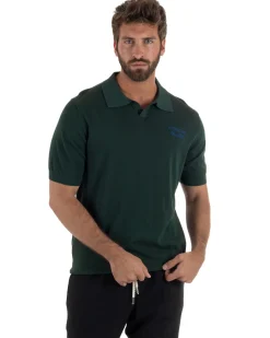 Polo uomo maglia filo leggera con ricami e colletto aperto verde SUPERCULTURE-AK6013
