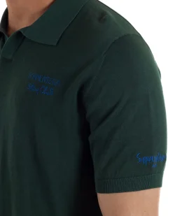 Polo uomo maglia filo leggera con ricami e colletto aperto verde SUPERCULTURE-AK6013