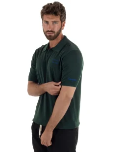 Polo uomo maglia filo leggera con ricami e colletto aperto verde SUPERCULTURE-AK6013