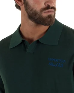 Polo uomo maglia filo leggera con ricami e colletto aperto verde SUPERCULTURE-AK6013