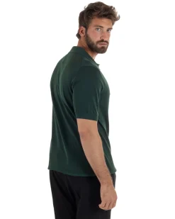 Polo uomo maglia filo leggera con ricami e colletto aperto verde SUPERCULTURE-AK6013