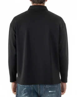 Polo uomo maglia oversize colletto spalle scese nero GIOSAL-M3097A