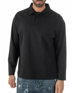 Polo uomo maglia oversize colletto spalle scese nero GIOSAL-M3097A