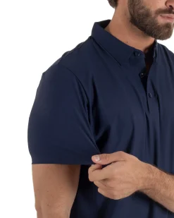 Polo uomo no-stiro stretch colletto con bottoni maglia basic blu GIOSAL-TS3292A