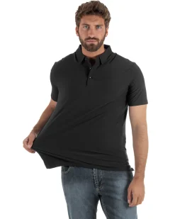 Polo uomo no-stiro stretch colletto con bottoni maglia basic nero GIOSAL-TS3293A