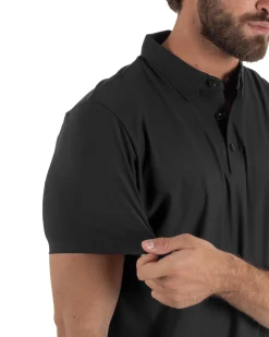 Polo uomo no-stiro stretch colletto con bottoni maglia basic nero GIOSAL-TS3293A