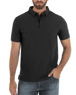 Polo uomo no-stiro stretch colletto con bottoni maglia basic nero GIOSAL-TS3293A