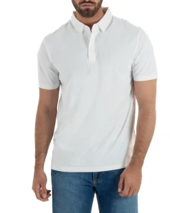 Polo uomo no-stiro stretch colletto con bottoni maglia basic bianco GIOSAL-TS3295A