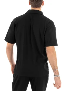 Polo Uomo Tinta Unita Costine Tinta Unita Nera Colletto Manica Corta Casual GIOSAL-TS2875A