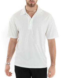 Polo Uomo Tinta Unita Costine Tinta Unita Bianca Colletto Manica Corta Casual GIOSAL-TS2876A
