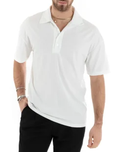 Polo Uomo Tinta Unita Costine Tinta Unita Bianca Colletto Manica Corta Casual GIOSAL-TS2876A