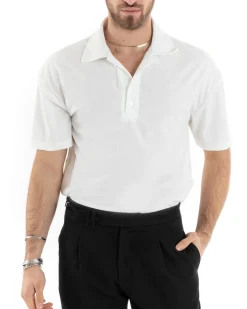Polo Uomo Tinta Unita Costine Tinta Unita Bianca Colletto Manica Corta Casual GIOSAL-TS2876A