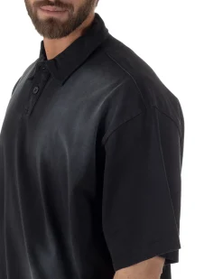 Polo uomo t-shirt oversize boxy fit washed maglia colletto nero GIOSAL-TS3213A
