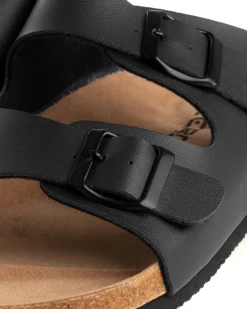 Sandalo Aperto Scarpe Ecopelle Ciabatta Uomo Unisex Sandali Doppia Fibbia Nero GIOSAL-S1203A