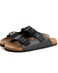 Sandalo Aperto Scarpe Ecopelle Ciabatta Uomo Unisex Sandali Doppia Fibbia Nero GIOSAL-S1203A