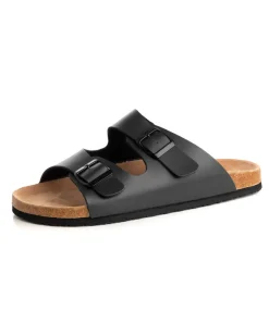Sandalo Aperto Scarpe Ecopelle Ciabatta Uomo Unisex Sandali Doppia Fibbia Nero GIOSAL-S1203A