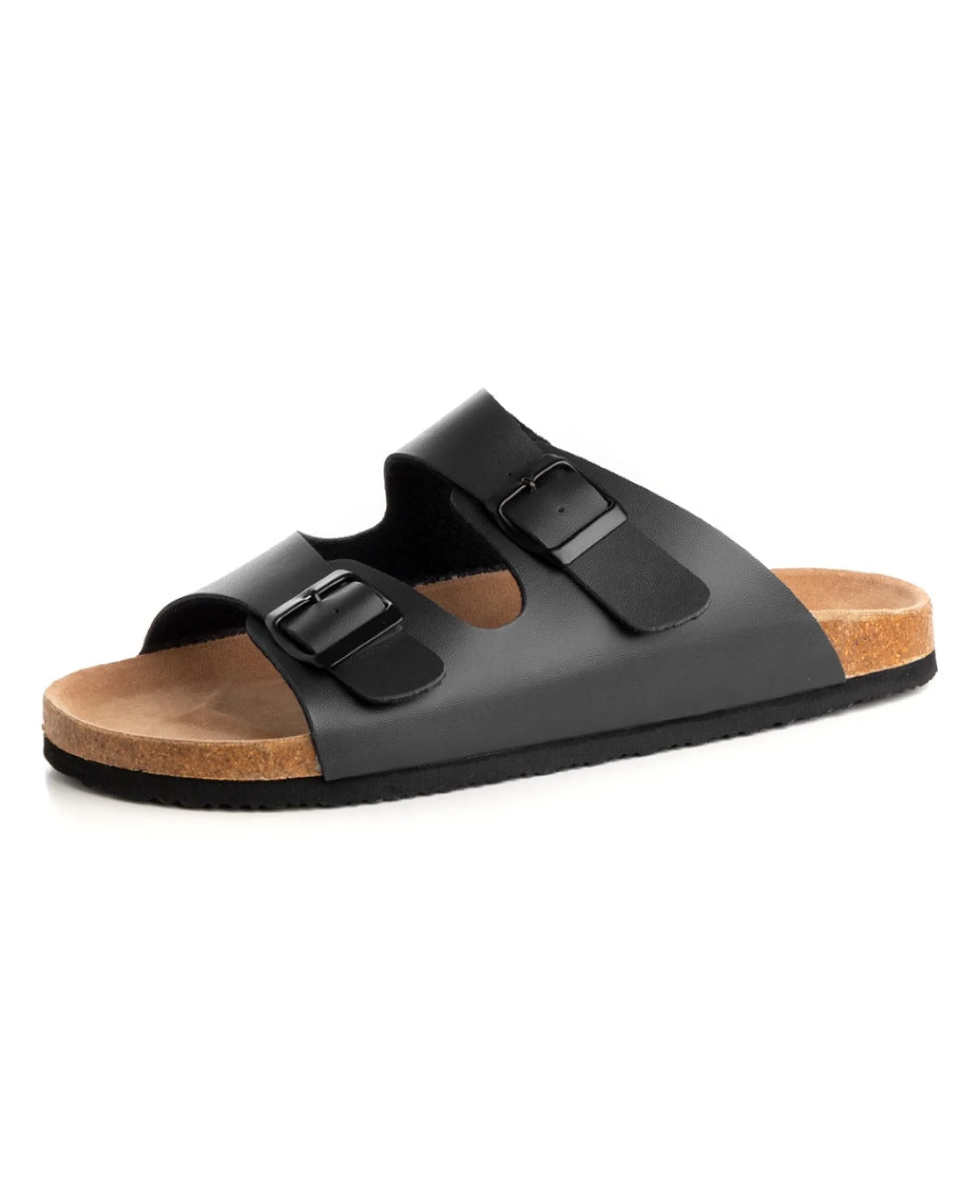 Sandalo Aperto Scarpe Ecopelle Ciabatta Uomo Unisex Sandali Doppia Fibbia Nero GIOSAL-S1203A