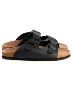 Sandalo Aperto Scarpe Ecopelle Ciabatta Uomo Unisex Sandali Doppia Fibbia Nero GIOSAL-S1203A