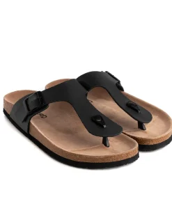Sandalo Aperto Scarpe Ecopelle Ciabatta Uomo Unisex Sandali Infradito Fibbia Nero GIOSAL-S1211A