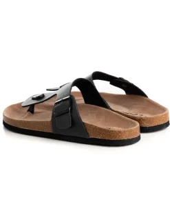 Sandalo Aperto Scarpe Ecopelle Ciabatta Uomo Unisex Sandali Infradito Fibbia Nero GIOSAL-S1211A
