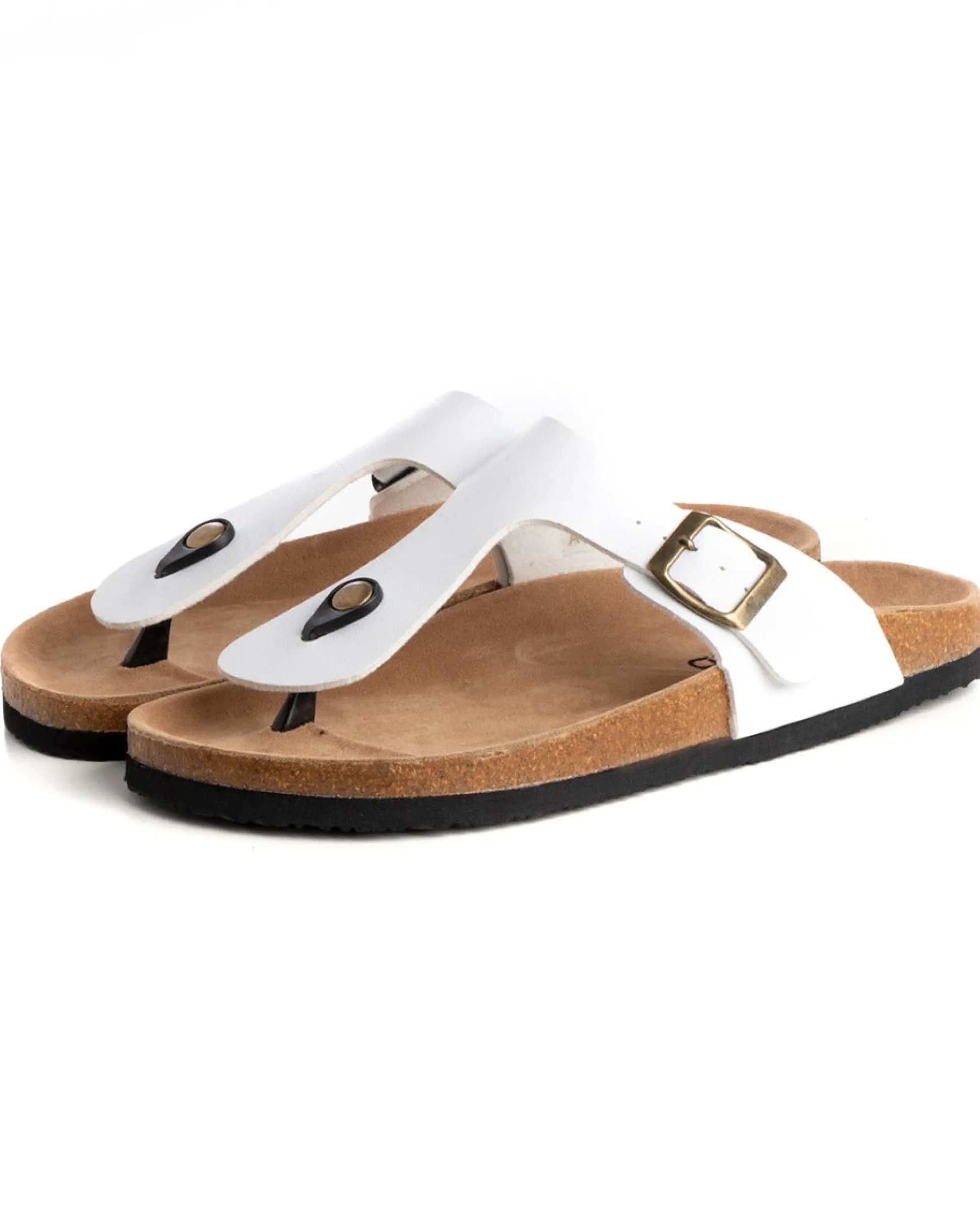 Sandalo Aperto Scarpe Ecopelle Ciabatta Uomo Unisex Sandali Infradito Fibbia Bianco GIOSAL-S1210A