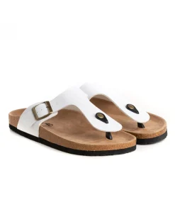 Sandalo Aperto Scarpe Ecopelle Ciabatta Uomo Unisex Sandali Infradito Fibbia Bianco GIOSAL-S1210A