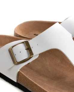 Sandalo Aperto Scarpe Ecopelle Ciabatta Uomo Unisex Sandali Infradito Fibbia Bianco GIOSAL-S1210A