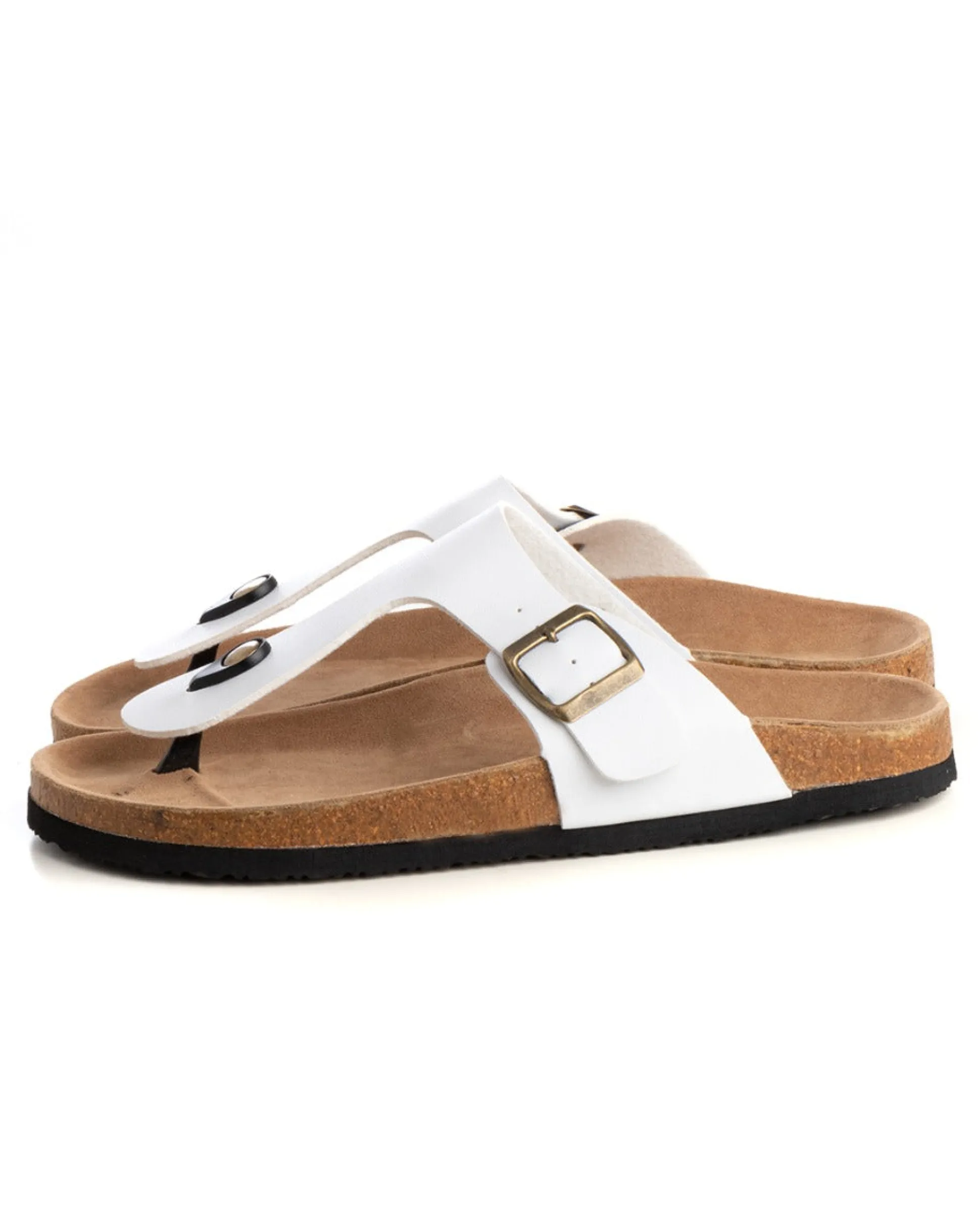 Sandalo Aperto Scarpe Ecopelle Ciabatta Uomo Unisex Sandali Infradito Fibbia Bianco GIOSAL-S1210A