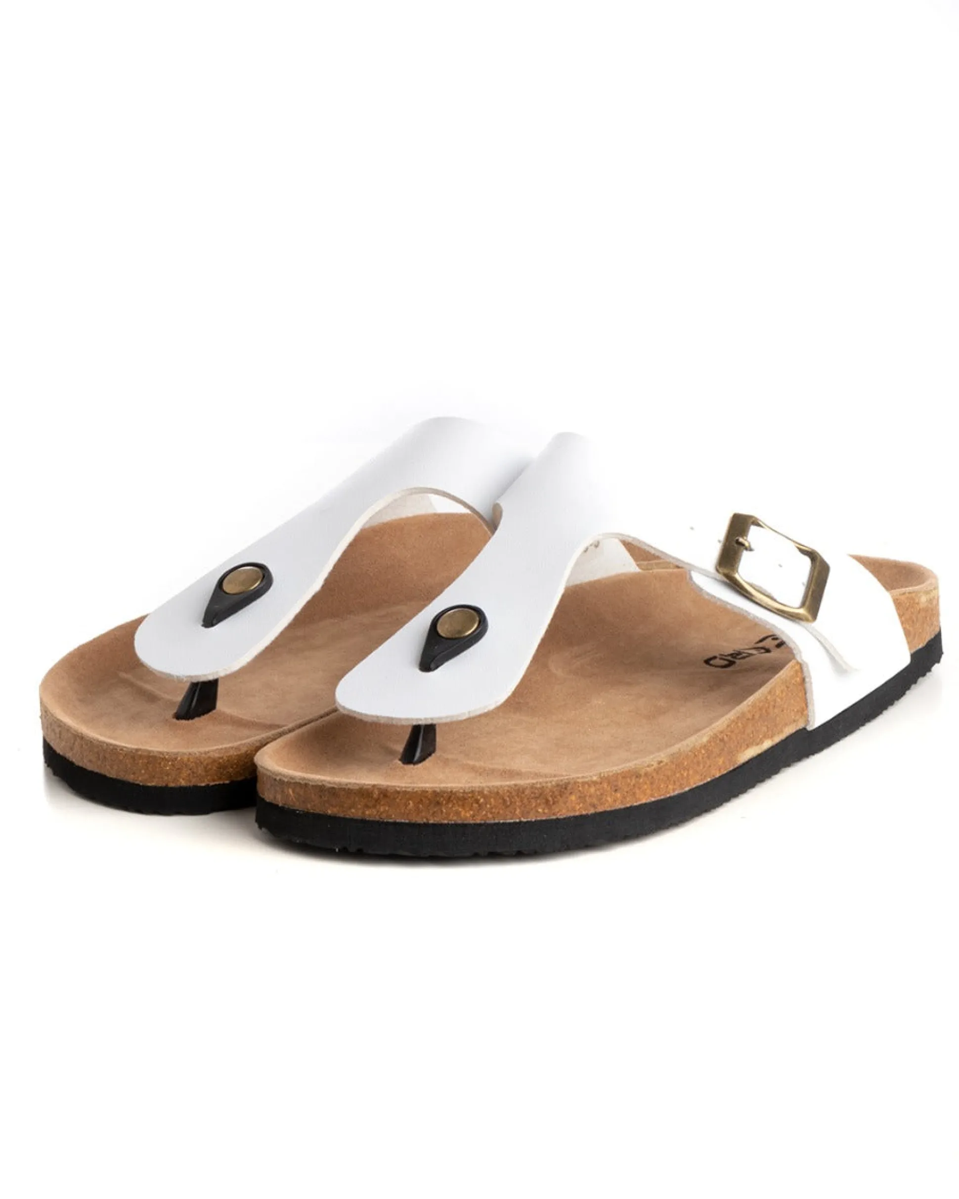 Sandalo Aperto Scarpe Ecopelle Ciabatta Uomo Unisex Sandali Infradito Fibbia Bianco GIOSAL-S1210A
