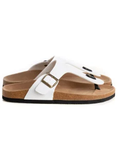Sandalo Aperto Scarpe Ecopelle Ciabatta Uomo Unisex Sandali Infradito Fibbia Bianco GIOSAL-S1210A