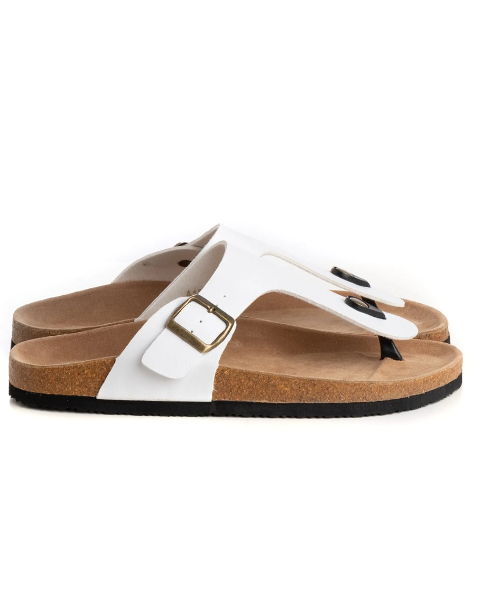 Sandalo Aperto Scarpe Ecopelle Ciabatta Uomo Unisex Sandali Infradito Fibbia Bianco GIOSAL-S1210A