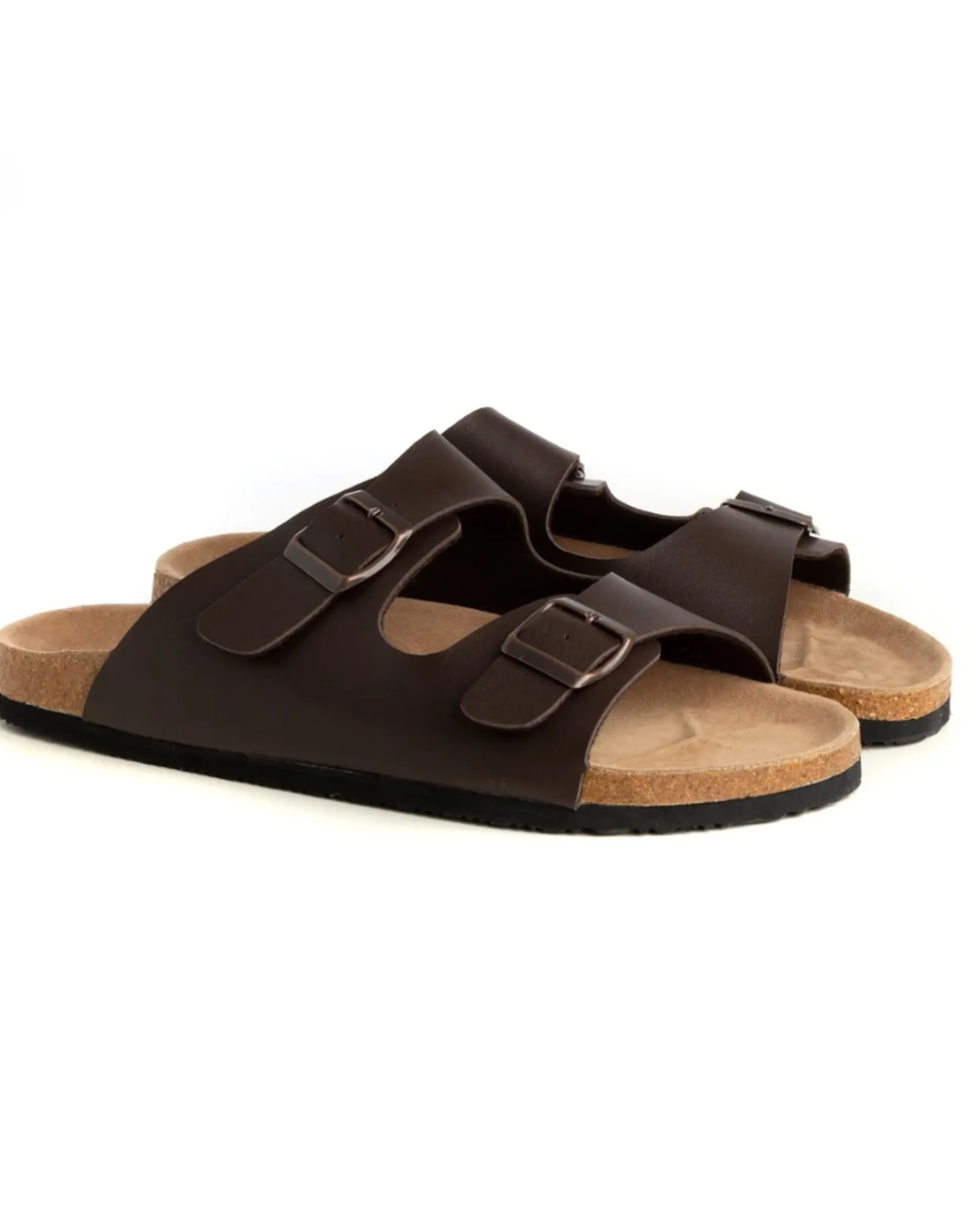 Sandalo Aperto Scarpe Ecopelle Ciabatta Uomo Unisex Sandali Doppia Fibbia Marrone GIOSAL-S1204A