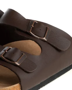 Sandalo Aperto Scarpe Ecopelle Ciabatta Uomo Unisex Sandali Doppia Fibbia Marrone GIOSAL-S1204A