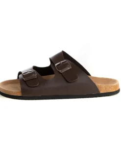 Sandalo Aperto Scarpe Ecopelle Ciabatta Uomo Unisex Sandali Doppia Fibbia Marrone GIOSAL-S1204A