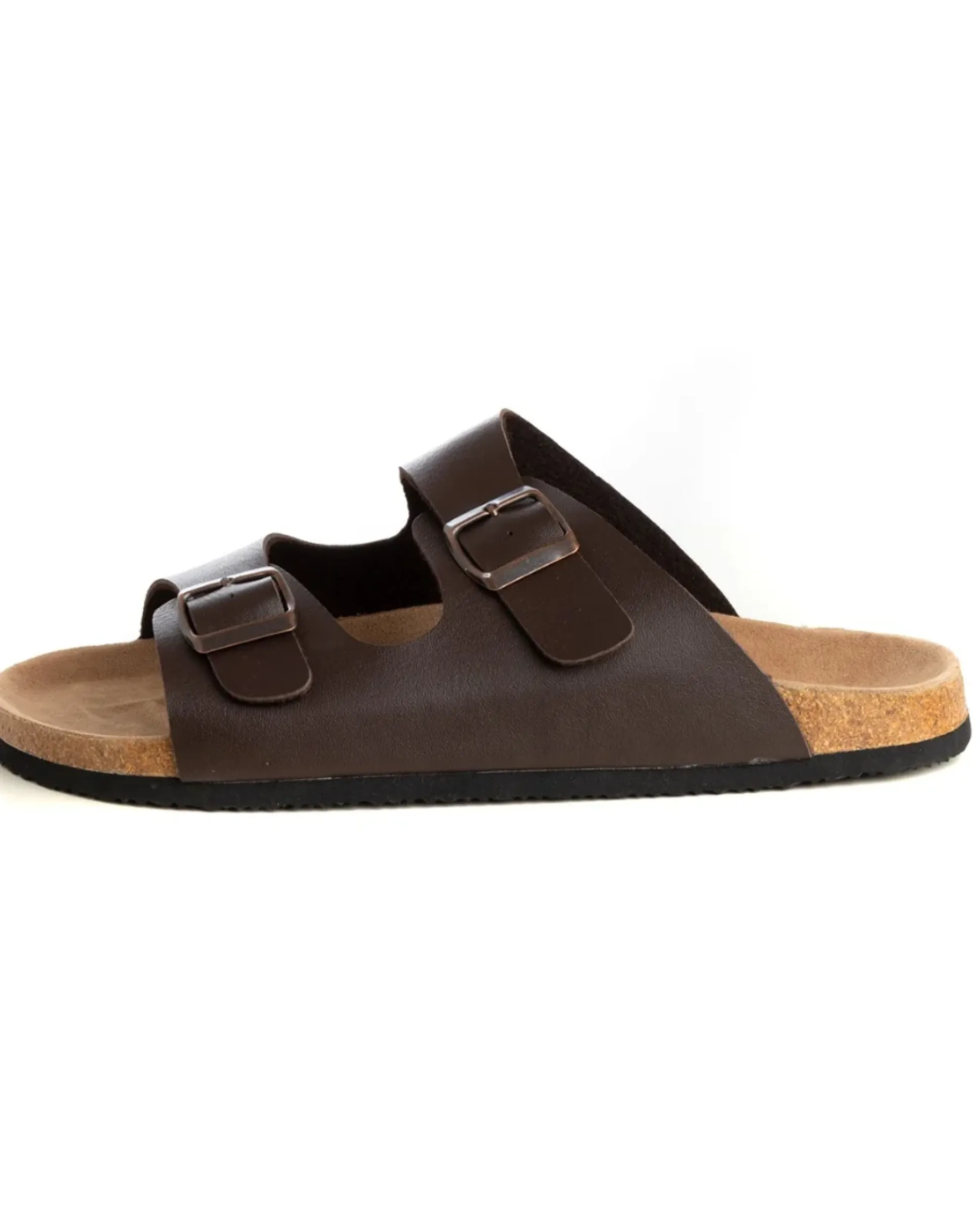 Sandalo Aperto Scarpe Ecopelle Ciabatta Uomo Unisex Sandali Doppia Fibbia Marrone GIOSAL-S1204A