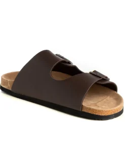 Sandalo Aperto Scarpe Ecopelle Ciabatta Uomo Unisex Sandali Doppia Fibbia Marrone GIOSAL-S1204A