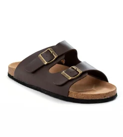 Sandalo Aperto Scarpe Ecopelle Ciabatta Uomo Unisex Sandali Doppia Fibbia Marrone GIOSAL-S1125A