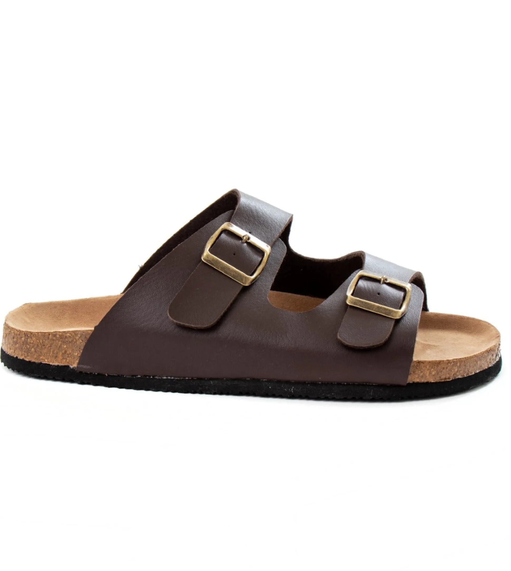 Sandalo Aperto Scarpe Ecopelle Ciabatta Uomo Unisex Sandali Doppia Fibbia Marrone GIOSAL-S1125A