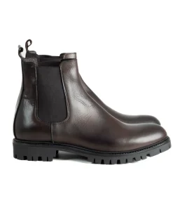 Scarpe Uomo Beatles Stivaletto Chelsea Pelle Fondo Gomma Roccia Marrone GIOSAL-S1294A