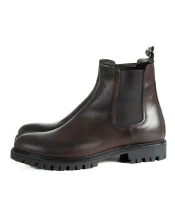 Scarpe Uomo Beatles Stivaletto Chelsea Pelle Fondo Gomma Roccia Marrone GIOSAL-S1294A