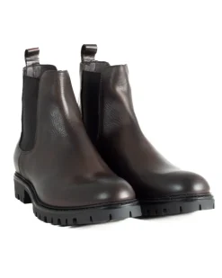 Scarpe Uomo Beatles Stivaletto Chelsea Pelle Fondo Gomma Roccia Marrone GIOSAL-S1294A