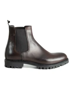 Scarpe Uomo Beatles Stivaletto Chelsea Pelle Fondo Gomma Roccia Marrone GIOSAL-S1294A