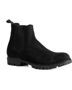 Scarpe Uomo Beatles Stivaletto Chelsea Camoscio Fondo Gomma Roccia Nero GIOSAL-S1300A