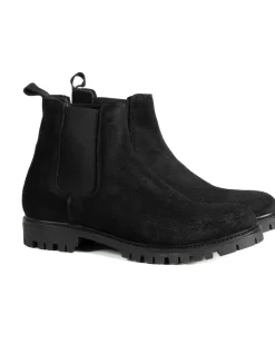 Scarpe Uomo Beatles Stivaletto Chelsea Camoscio Fondo Gomma Roccia Nero GIOSAL-S1300A