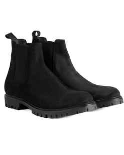 Scarpe Uomo Beatles Stivaletto Chelsea Camoscio Fondo Gomma Roccia Nero GIOSAL-S1300A