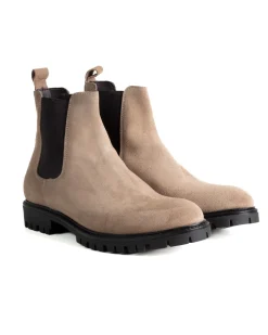 Scarpe Uomo Beatles Stivaletto Chelsea Camoscio Fondo Gomma Roccia Beige GIOSAL-S1297A