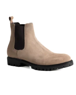 Scarpe Uomo Beatles Stivaletto Chelsea Camoscio Fondo Gomma Roccia Beige GIOSAL-S1297A