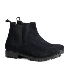Scarpe Uomo Beatles Stivaletto Chelsea Camoscio Fondo Gomma Roccia Blu GIOSAL-S1298A