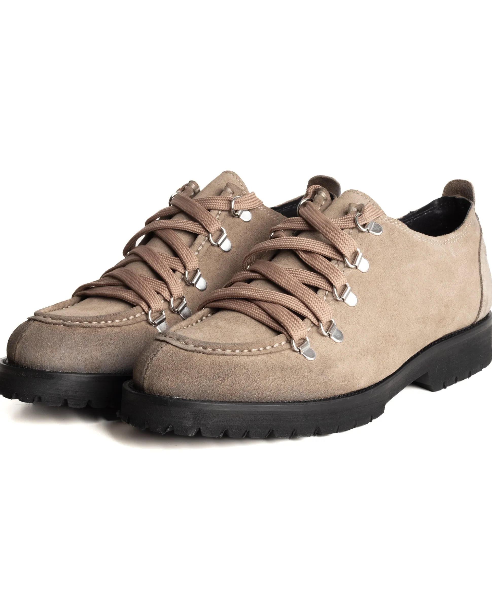 Scarpe Uomo Mocassini Ingegnere Con Ganci E Lacci Casual Camoscio Tinta Unita Beige GIOSAL-S1254A