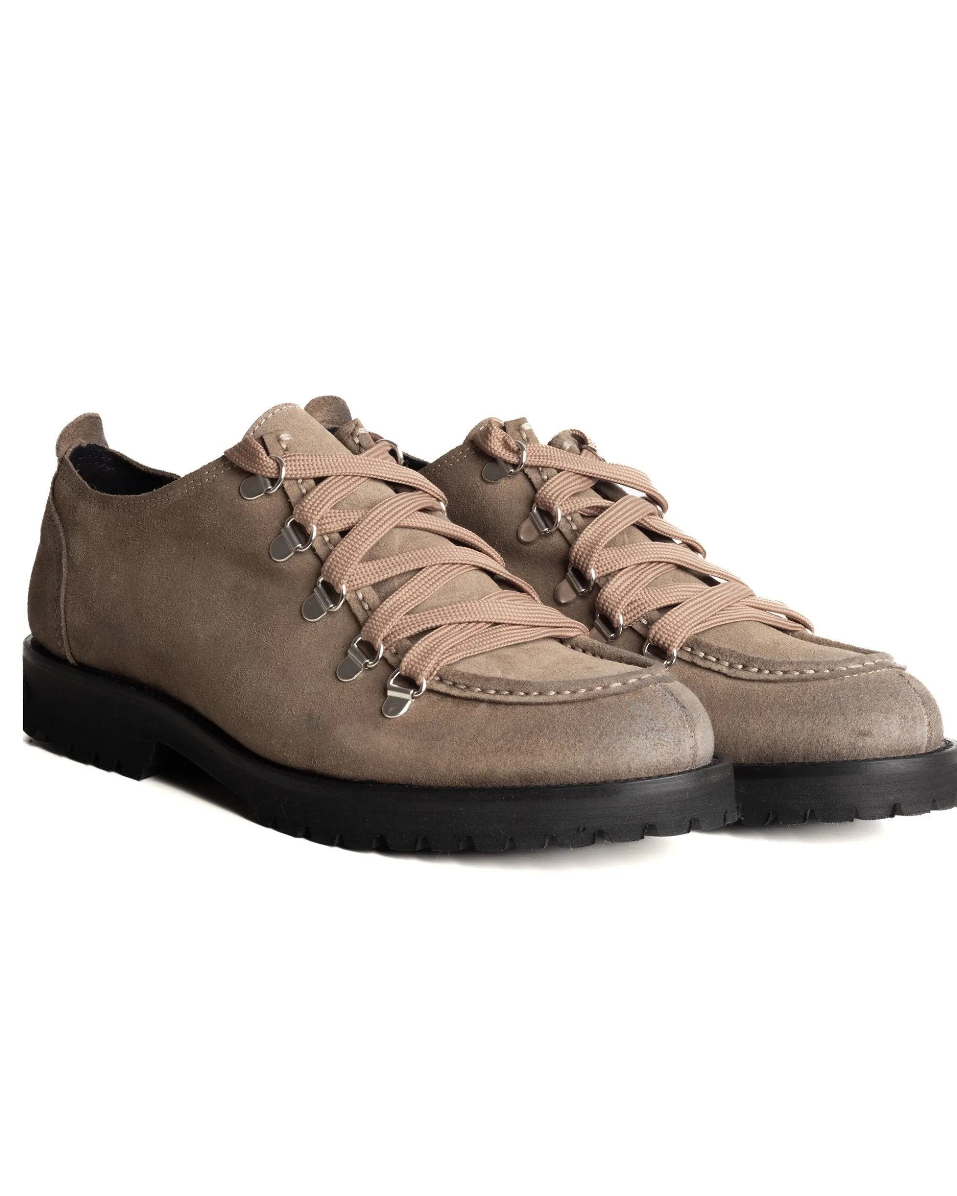 Scarpe Uomo Mocassini Ingegnere Con Ganci E Lacci Casual Camoscio Tinta Unita Beige GIOSAL-S1254A